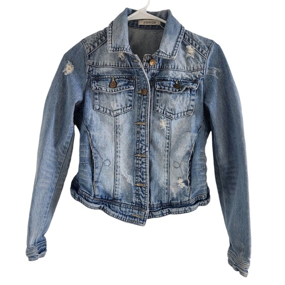 pistola Jackets & Blazers - 𝅺PISTOLA Cropped Distressed Denim Jacket Size small